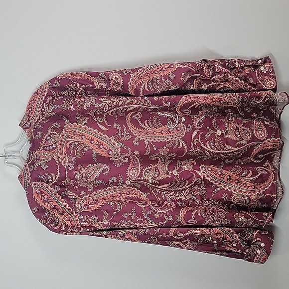 Chaps No Iron Flip Cuffs Button down burguney red paisley shirt - Picture 5 of 8